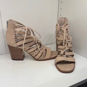 Vince Camuto Nude Lace-Up Block Heel Sandals